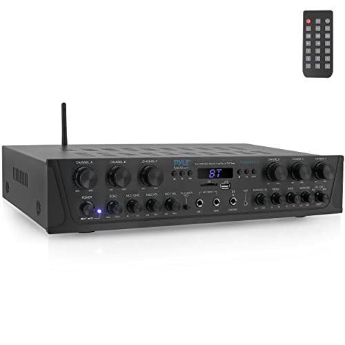 Pyle Wireless Home Audio Amplifier System Bluetooth Compatible Sound Stereo Receiver Amp - 6Channel 600Watt Power, Digital LCD, Headphone Jack, 1/4'' Microphone in USB SD AUX RCA FM Radio- PTA66BT.5
