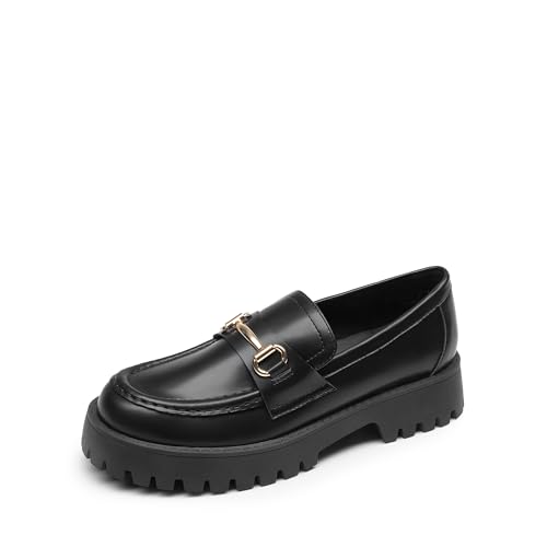 DREAM PAIRS Loafers for Women Platform Chunky Penny Loafer Slip On Casual Dressy Business Shoes with Arch Support,Size 6.5,Black-Pu,DWUMLS2531