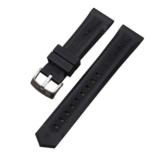 BHOLSA For TAG HEUER Sports Silicone Tape Watch Band Natural Rubber Silicone Bracelet Waterproof Sweat Fine Steel Watch Buckle 20 22mm(Black Silver,20mm)