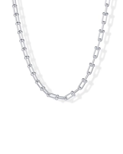 PAVOI Rhodium Plated U-Shaped Chain Link Necklace for Women | Gold Paperclip Necklace
