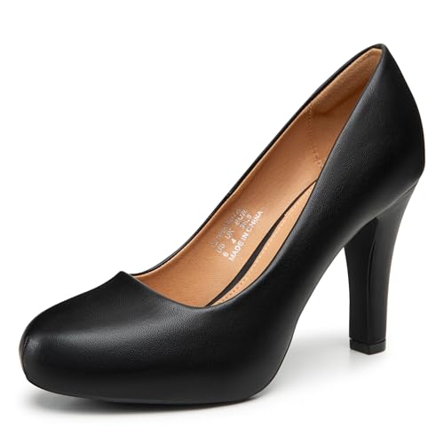 Trary Women's Heels for Women, Black Heels, Low Platform Heels, IN3.5 High Heel Closed Round Toe Pumps Dress Office Wedding Shoes for Women