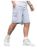 OYOANGLE Men's Drawstring Elastic Waist Flap Pocket Straight Cargo Jean Denim Shorts Light Wash M