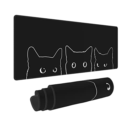 Cute Black Cat XXL XL Large Gaming Mouse Pad for Desk, Non-Slip Long Extended Keyboard Pads Mousepad Rubber Table Mat 31.5 X 11.8 Inch