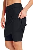 Micosuza Womens Skirted Swim Short Sun Protective UPF 50+ Swimming Bottom with Attached Skirt Black