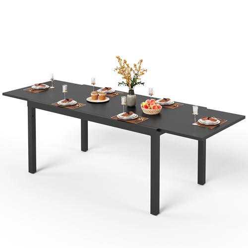 PHI VILLA Extra Large Expandable Patio Dining Table 99.2" × 35.5" Metal Outdoor Table for 6-10 Person, Metal Outdoor Dining Table with E-Coating for Garden Deck Yard- (Black)