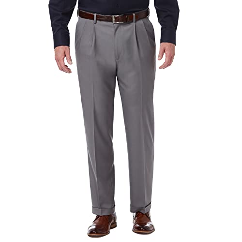 Haggar Mens Premium Comfort Classic Fit Pleat Front Reg. And Big & Tall Sizes Dress Pants, Medium Grey, 42W X 29L US