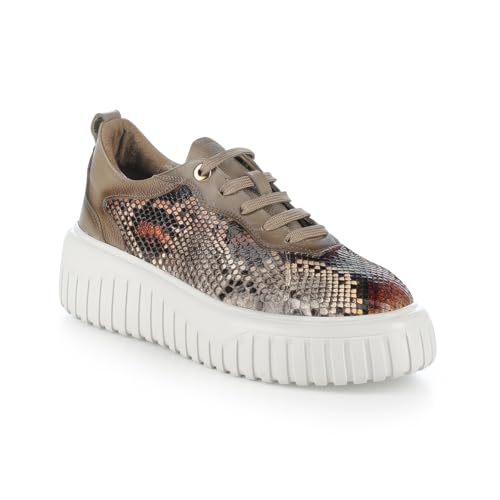 FRANCO CUADRA Womens Python Leather Platform Sneaker (Beige, US Footwear Size System, Adult, Women, Numeric, Medium, 9.5)