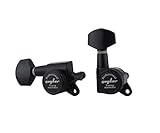 Guyker Guitar Locking Tuners (3L + 3R Handed) - 1:18 Lock String Tuning Key Pegs Machine Head with Hexagonal Handle Replacement for ST TL SG LP Style Electric, Folk or Acoustic Guitars - Black