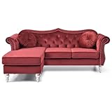 Glory Furniture Hollywood Velvet Sofa Chaise in Burgundy