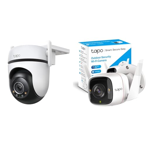 Tapo 2K QHD Wi-Fi Pan/Tilt Outdoor Security Camera Bundle with Wired Spotlight Camera, AI Detection, Color Night Vision