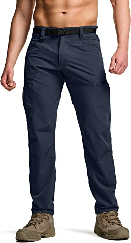CQR Men's Quick Dry Tactical Pants, Water Resistant Outdoor Pants, Lightweight Stretch Cargo Work Hiking Pants, Rocky Cargo Police Navy, 32W x 32L
