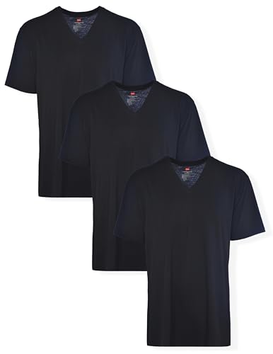 Hanes Men's Tall Man V-Neck T-Shirt (Pack of 3) Black, 6X-Large, Black