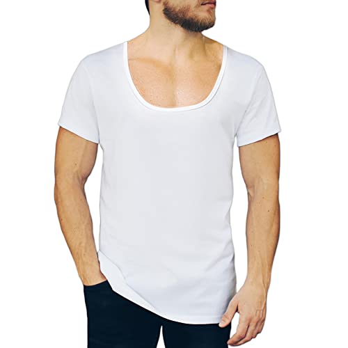 NO Show Deep Scoop Neck Cotton Odor-Control Undershirt for Men and Women, White | 7-Pack XL