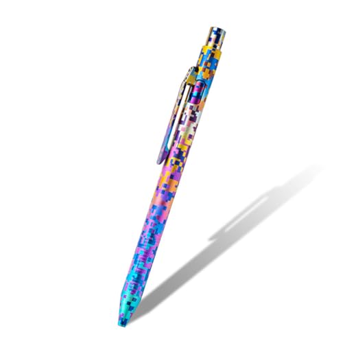 Origin-Joy Colorful Titanium Alloy Bolt Action Pen, Slim Lightweight EDC Pocket Tactical Pen, Portable Signature Pen With 5 Ballpoint Refills, Cool Gadget Gift (Pixel Style)