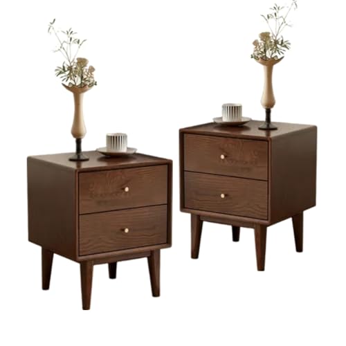 Vadisun 100% Solid Wood Nightstand Set of 2, Wooden Nightstand, Small Nightstand with 2 Drawers, Mid Century Modern Nightstand, Walnut Nightstand, Oak Bedside Table for Bedroom(19.69" H)