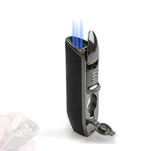 Multi-Function Metal Cigar Lighter Turbo Torch Triple Jet Flame Cigarette Lighter Inflatable Gas Butane Spray Gun Smoke Accessories with Gift Box,Gray