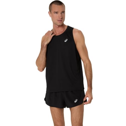 ASICS Men's SILVER SINGLET Running Apparel, L, PERFORMANCE BLACK