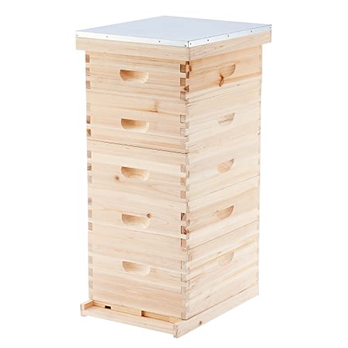 CREWORKS 5 Layer Bee Hive, Beehive for Honey, Bee Box Beekeeping Supplies, Hive Kit for Starter Beekeeper (No Frames)