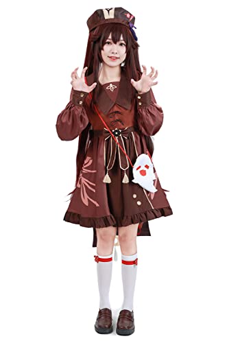 Alleyon Hu Tao Genshin Impact Cosplay Women Game Anime Costume Lolita Full Set Hat Halloween Carnival Uniform XL
