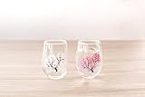 Japanese Sakura Cherry Blossom Color Changing Glass Cups (Pair) Magical Blooming Wine Glasses