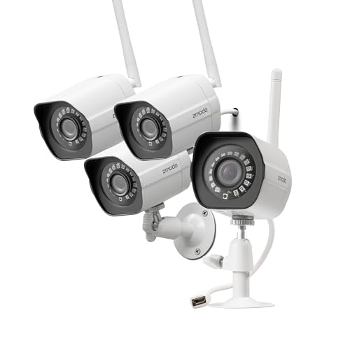 Zmodo Outdoor Security Cameras Wifi - 1080p Full HD Surveillance Cameras for Home Security with Night Vision, IP 66 Weatherproof, Plug-In, Motion Detection, 4 Pack