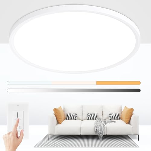Modern 20'' Led Ceiling Light Fixture, Ultra Thin Flush Mount, Brightness Dimmable & 3000K/4500K/6000K Selectable, 40W 4000LM, White, for Bedroom, Kitchen, Dining Room, Living room, Home Office