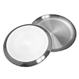 CAMBUY Stainless Steel Plates 9 inch 304 Metal Lightweight Unbreakable Dinner Dishes Plates Set Non-Toxin Dishwasher Safe BPA Free and Healthy (10 Pcs)