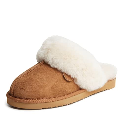 Dearfoams womens Fireside Sydney Shearling Fur Indoor/Outdoor Scuff With Wide Widths Slipper, Chestnut, 9 US