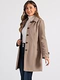 Allegra K Women's Winter Outerwear Overcoat Peter Pan Collar Mid-thigh A-line Single Breasted Pea Coat Medium Taupe khaki