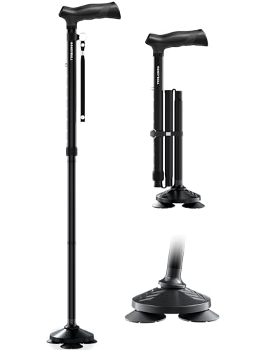 HONEYBULL Walking Cane for Men & Women - Foldable, Adjustable, Collapsible, Free Standing Cane, Pivot Tip, Heavy Duty | Walking Sticks, Folding Canes for Seniors & Adults (Black, Pivot Cane)