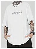 GORGLITTER Men's Japanese Letter Graphic Tee Top Oversized Short Sleeve Casual Aesthetic Print T-Shirt White Flower & Letter X-Large