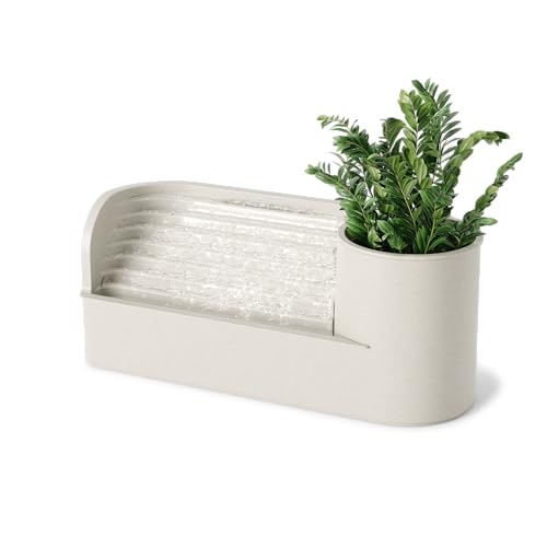 Umbra Stream Tabletop Water Fountain with Planter or Stationery Slot, Humidifies Air and Improves Air Quality, Sand