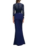 MISSMAY Women's Vintage Floral Lace Ruffle Half Sleeve Evening Party Formal Long Dress (Large, Navy Blue)