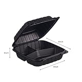 8X8" 3-Compartment 50-Pack Plastic Clamshell Takeout Food Trays Heavy Duty Togo Disposable Box For Pasta Salad Sandwich Carryout Meal Prep Packaging Catering Hinged Containers With Secure Snap Lid