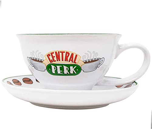 Silver Buffalo Friends Central Perk Logo Ceramic Teacup and Saucer, 12 Ounces