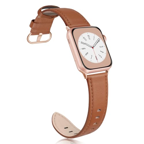 SWEES Leather Band Compatible for iWatch 38mm 40mm, Genuine Leather Replacement Strap Rose Gold Buckle Compatible iWatch Series 6 5 4 3 2 1 Sports & Edition Women And Men, Classic Brown