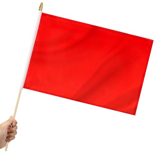 Yingnner 12 Pack Red Stick Flags Small 12x18 Inch Hand Held Flags with 24 Inch Wooden Pole Solid Red Blank DIY Graffiti Flags Decorations
