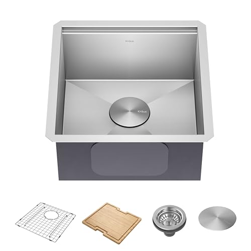 KRAUS Kore 17-Inch Undermount Workstation 16 Gauge Single Bowl Stainless Steel Bar Kitchen Sink with Accessories, KWU111-17