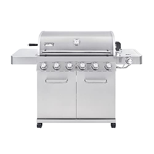 Monument Grills 77352 6-Burner Stainless Steel Cabinet Style Propane Gas Grill with Knob Controls, Side Burner, Built-In Thermometer, and Rotisserie Kit