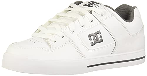 DC Men's Pure Low Top Lace Up Casual Skate Shoe Sneaker, White/Battleship/White, 10.5