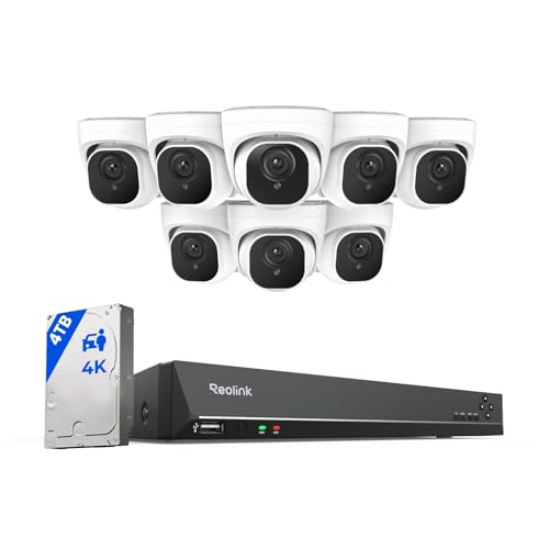 REOLINK 4K PoE Security Camera System Wired, 8pcs 8MP PoE Cameras, Smart Person/Vehicle Detection, 16CH NVR with 4TB HDD, H.265, 24/7 Recording, High Bitrate & Clear Stream, RLK16-800D8