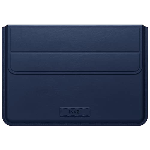 INVZI MacBook Sleeve, Vegan Leather Bag Compatible with 13”/14" MacBook Air, MacBook Pro M1/M2 2018-2022, Compact Design with Invisible Stand (Midnight Blue)
