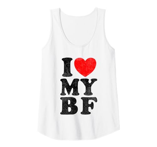 Womens I Love My Boyfriend Distressed Funny I Heart My BF Tank Top
