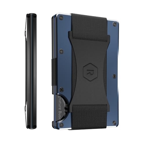 The Ridge Wallet for Men - Slim Minimalist Compact Wallet and Card Holder, RFID Protected Front Pocket Wallets with Integrated Cash Strap (Navy)