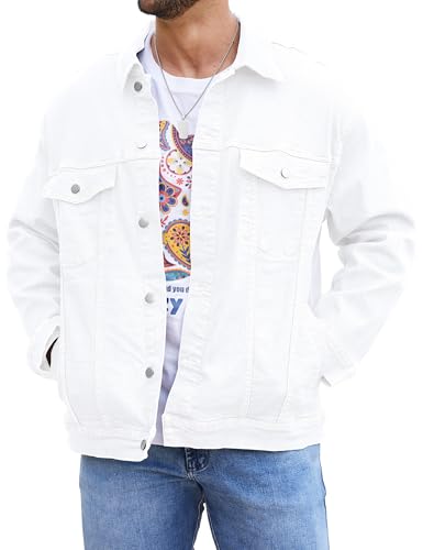 Bindefon Denim Jackets for Men Trucker Jean Jacket Unlined Coats Spring Fall Outfits(White,M)