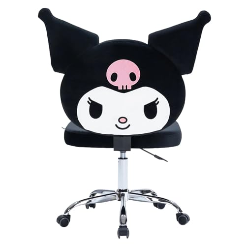 Impressions Vanity Kuromi Armless Swivel Cute Desk Chair for Bedroom, Velvet Makeup Vanity Chair with Back, Rolling Wheels Silver Metallic Base and Adjustable Height (Black)