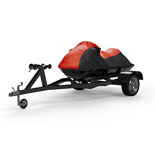 Weatherproof Max Jet Ski Cover Compatible with 2005-2007 Honda AquaTrax F12X – RED/Black Color – Trailerable – Protects from Rain, Sun, and More! Includes Trailer Straps and Storage Bag