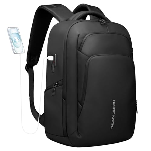 Business Laptop Backpack 17.3 Inch, Durable Water-Resistant Travel Backpack with USB Charging Port, Lightweight Computer Bag for Men Women, 30L Weekender College Work Casual Daypack – Black