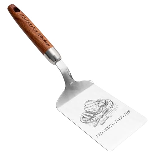 Personalized Metal Spatula Beveled Edges with Strong Wooden Handle - Custom Stainless Steel Grill Spatula for Cast Iron Skillets, Flat Top Grills, BBQ, Pancakes, Flipper for Eggs, Burgers
