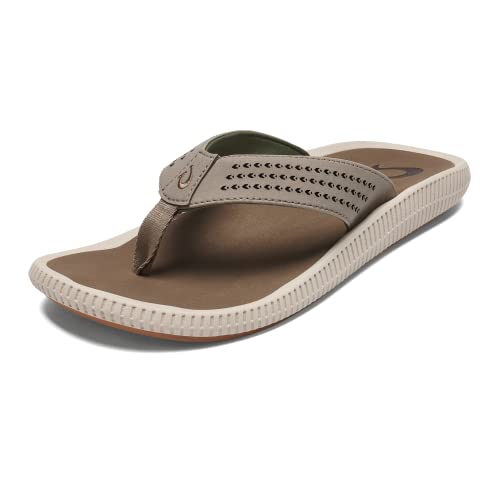 OLUKAI Ulele Men's Beach Sandals, Quick-Dry Flip-Flop Slides, Water Resistant Suede Lining & Wet Grip Soles, Soft Comfort Fit & Arch Support, Clay/Mustang, 11